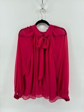 Joe Fresh Vibrant Pink Blouse with Bow Tie Up Back Chiffon